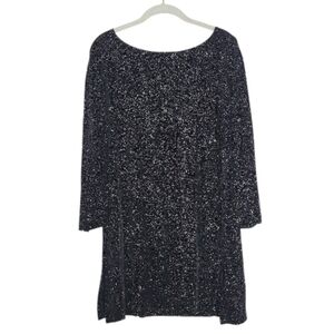 Chicos Market Vintage Acetate Black & Silver Glitter Tunic Top Slinky Glam 2 LG